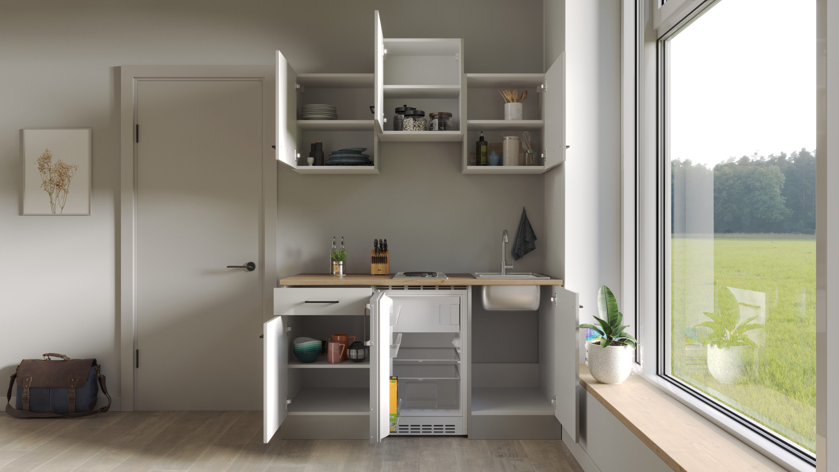 Flex-Well Küchenzeile Lund, mit E-Geräten, Gesamtbreite 150,5 cm, gänzende Fronten