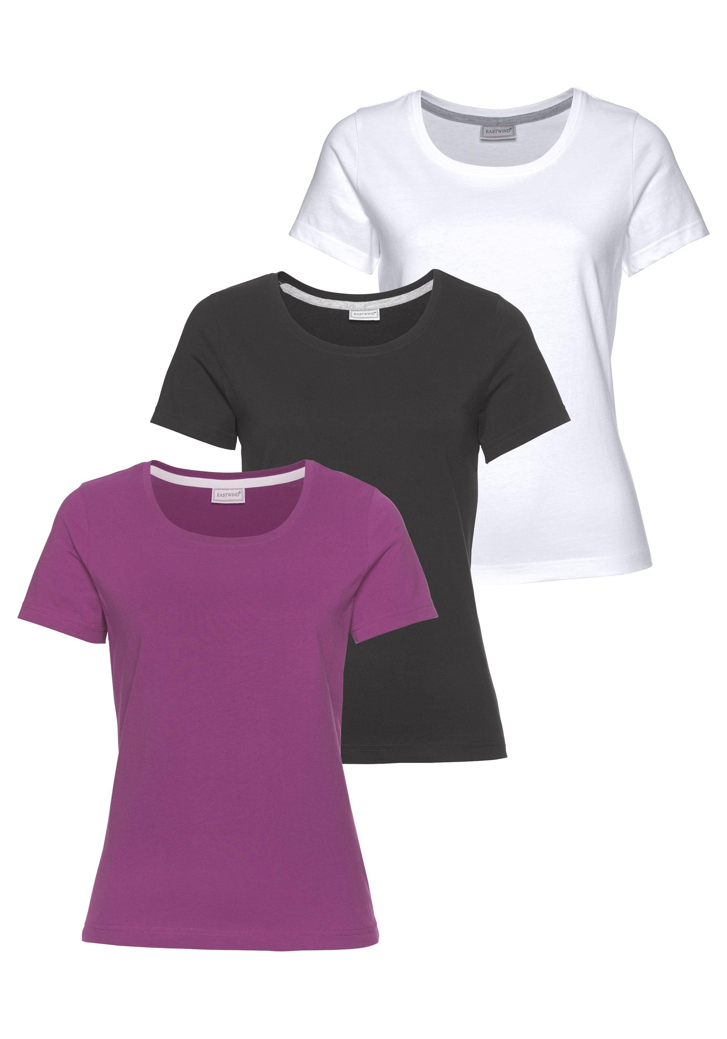 weiß T-Shirt 3er-Pack) Eastwind (Spar-Set, schwarz, lila,