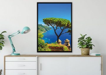 Pixxprint Leinwandbild Mediteranes Meer, Wanddekoration (1 St), Leinwandbild fertig bespannt, in einem Schattenfugen-Bilderrahmen gefasst, inkl. Zackenaufhänger