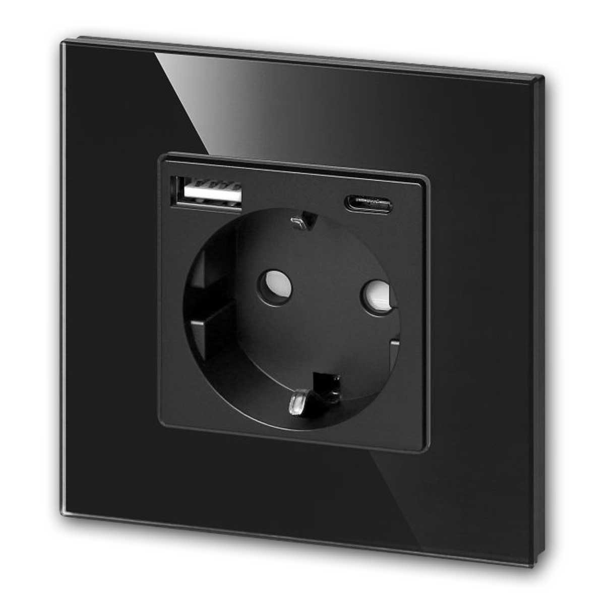 world-trading-net Unterputz-Steckdose UP-Steckdose mit USB-A&-C Ladeg., Glas-Rahmen schw