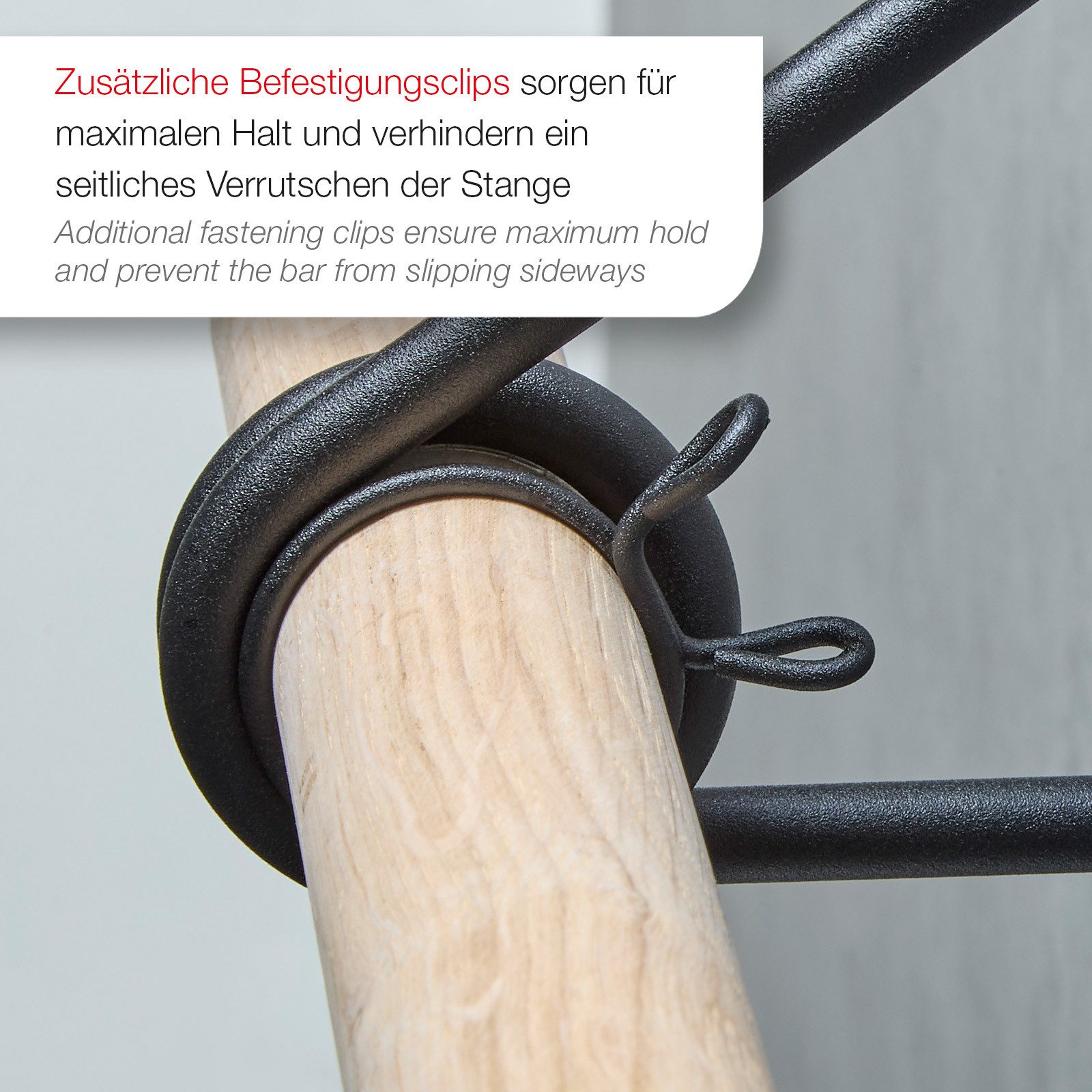 SO-TECH® Wandgarderobe 120 x 150 mm mit Ø 30 mm Kleiderstange aus Holz (Spar-Set, 1 St), Schwarz lackiert mit 50 cm Garderobenstange aus Eiche – Bild 3 von 5