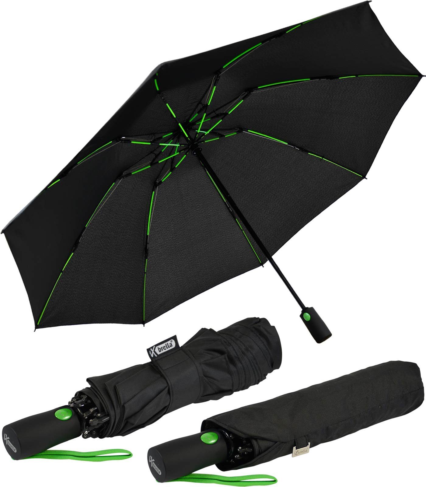 iX-brella Taschenregenschirm Reverse umgekehrt öffnender Fiberglas-Automatiksch, mit bunten stabilen Speichen schwarz-grün