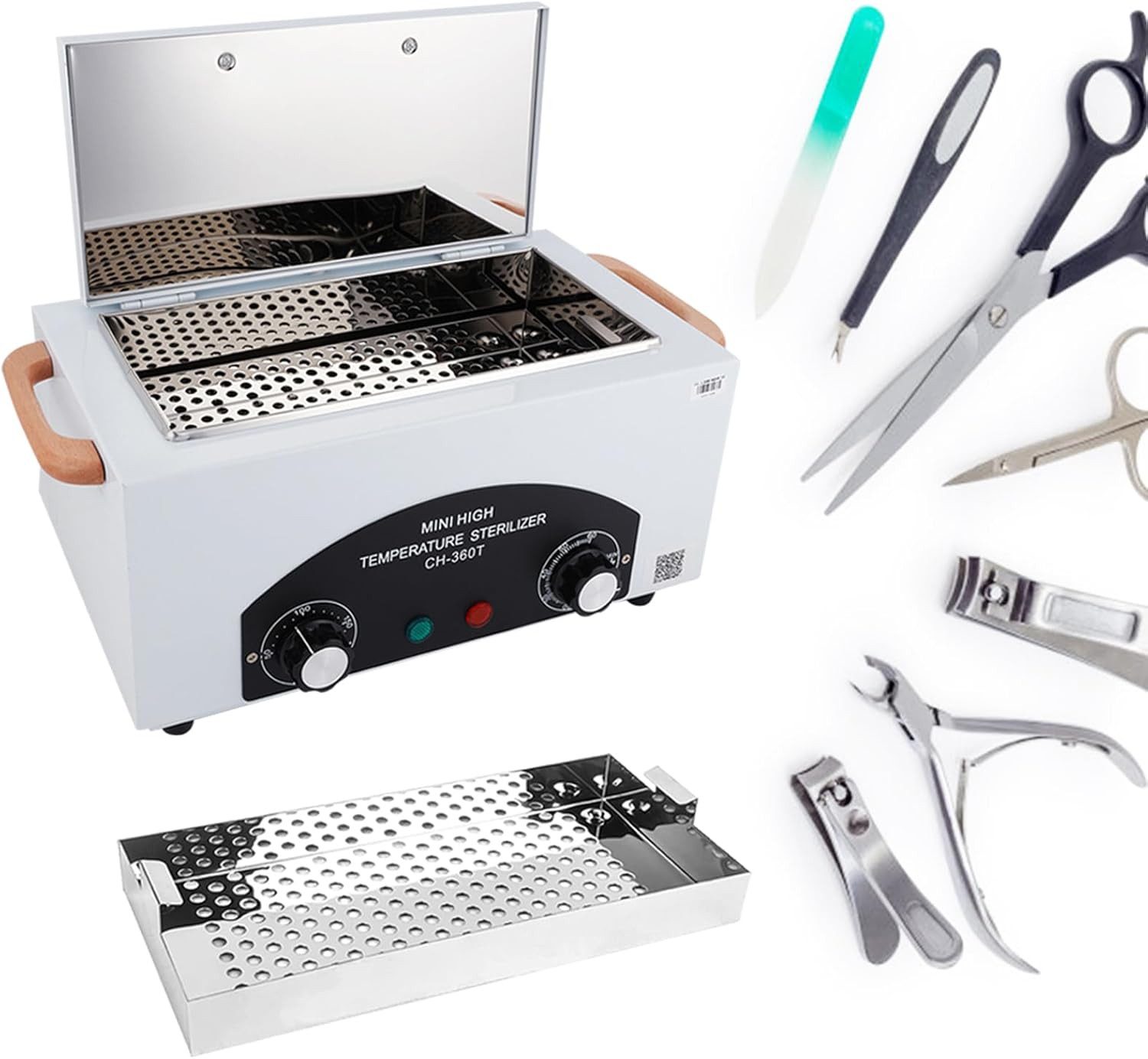 POPOLIC Dampfsterilisator Heißluftsterilisator Desinfektion, 200℃ Trockene Hitze Sterilisator, Hochtemperatur Sterilisator Nagel Werkzeug Sterilisator, 1-tlg., mit Timer und eine Kontrollleuchte, 300W 1.5L, für Friseursalon