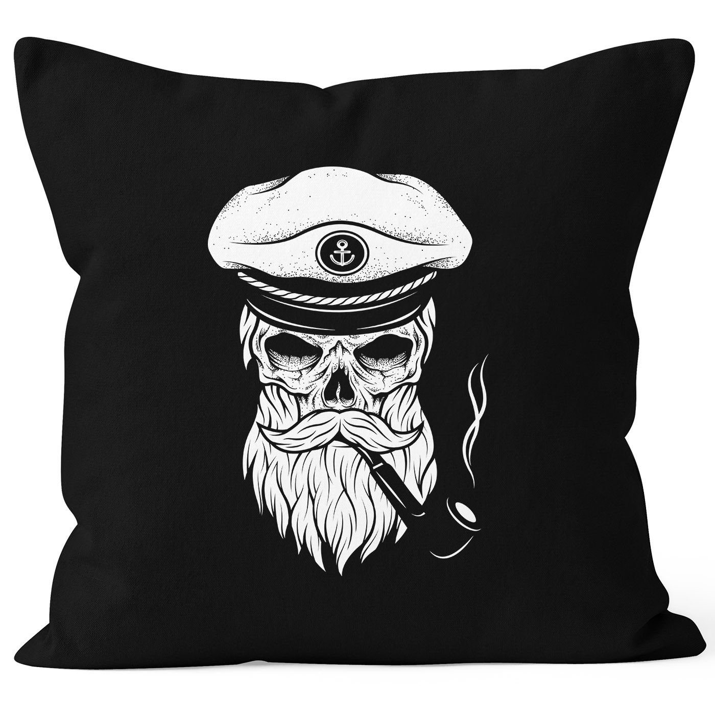 40x40 Autiga® Autiga Dekokissen Kissenbezug Seemann schwarz Bard Kapitän Totenkopf Skull Captain Hipster