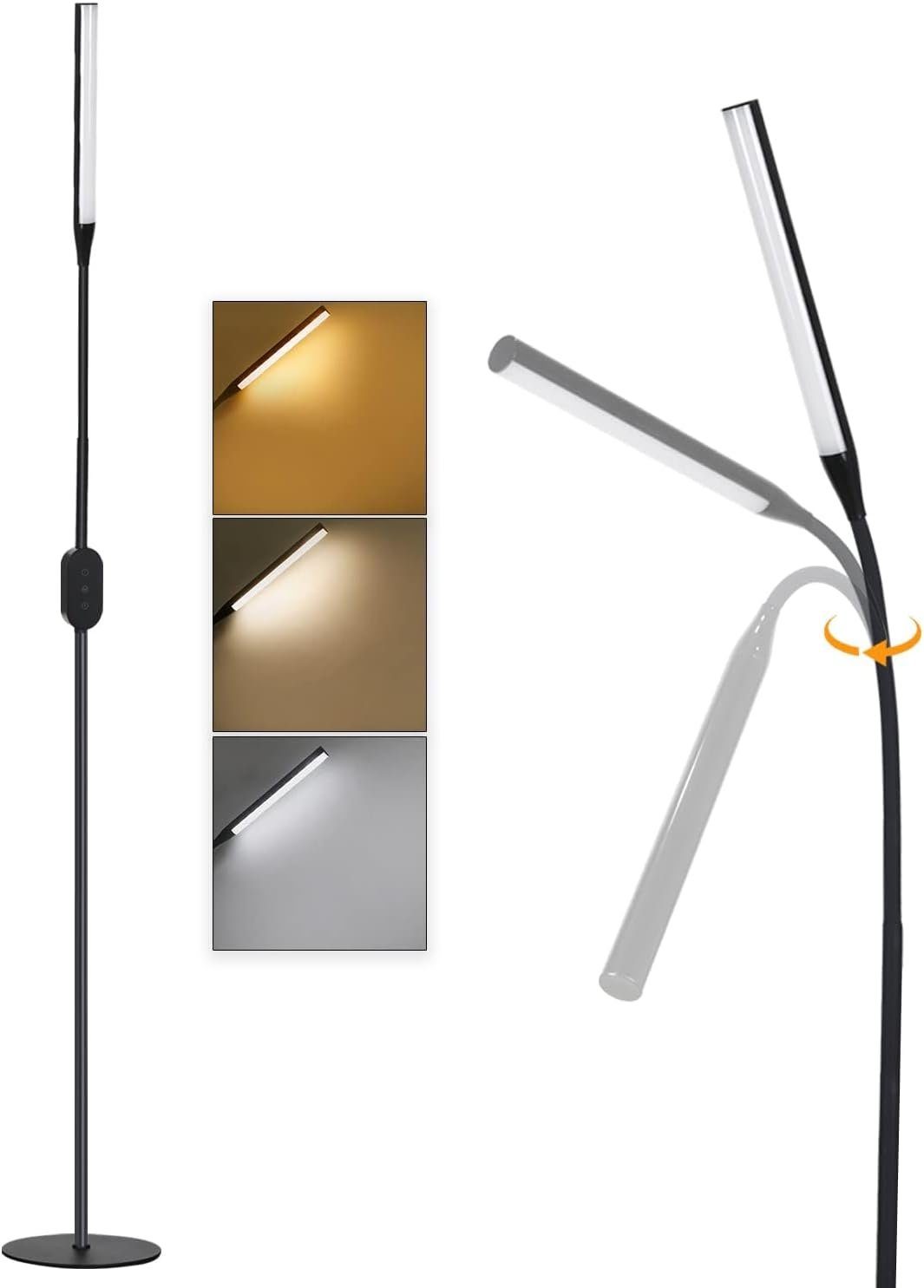 LED Stehlampe Schwarz Dimmbar Wohnzimmer LED Stehleuchte 360° verstellbare Hals