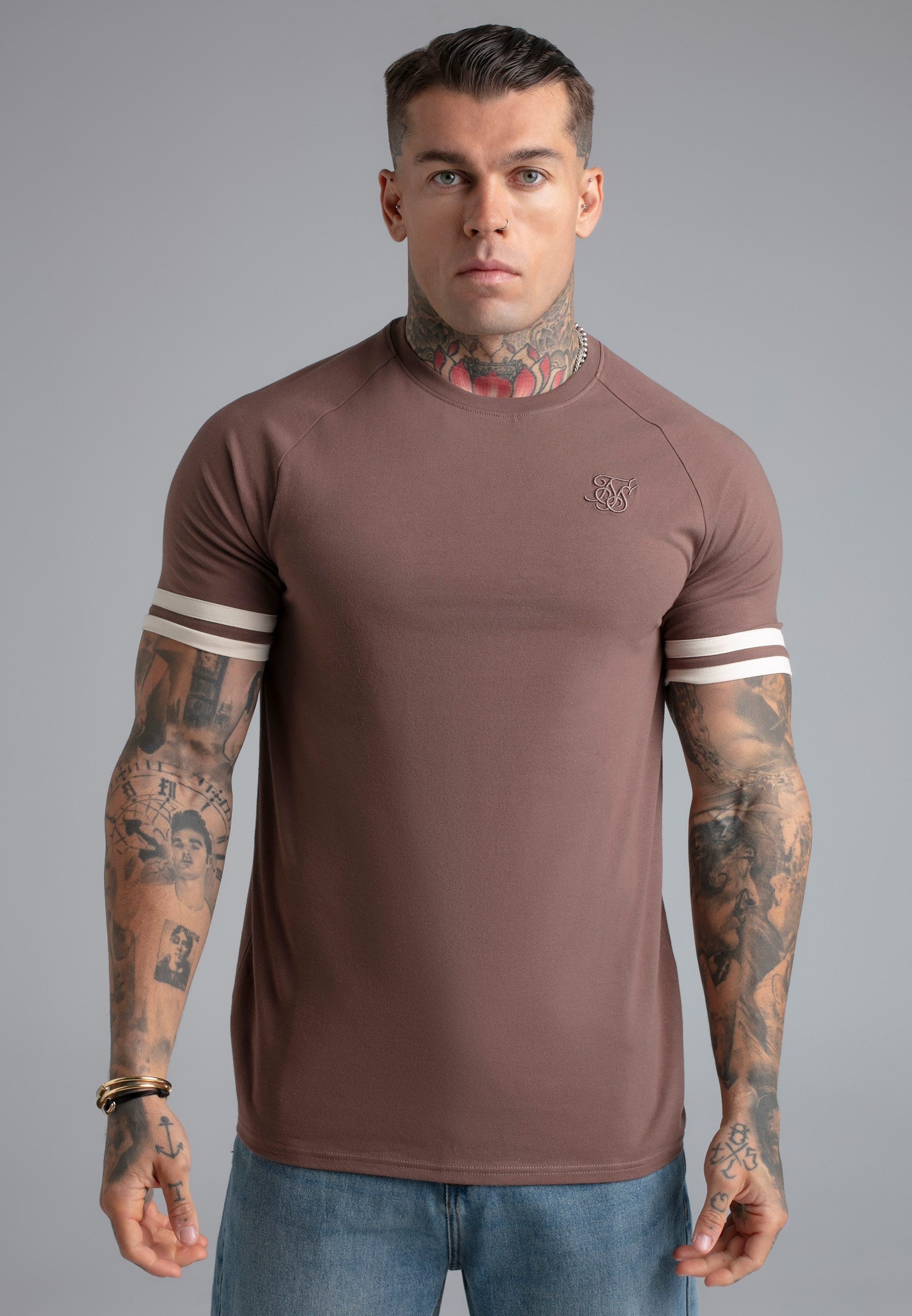 Siksilk T-Shirt SikSilk Herren Braun and Ecru Tournament T-Shirt
