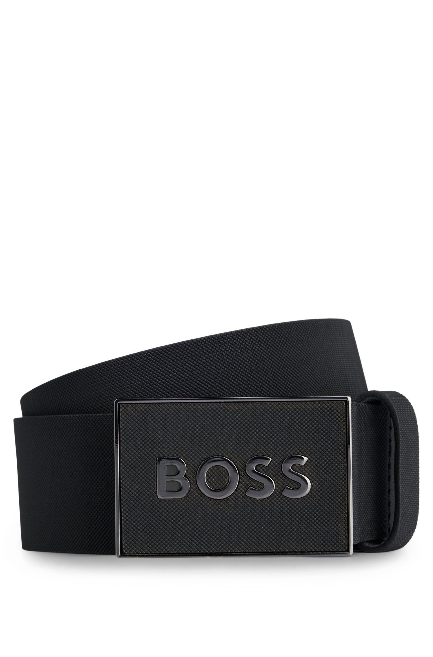 BOSS großem BOSS Ledergürtel Icon-S1 mit Boss auf Sz40 black3 Schnalle der Schriftzug