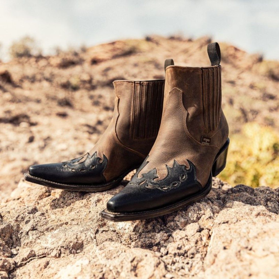 Stars & Stripes WB-51 Cowboy Stiefelette zweifarbige Western Stiefeletten aus Leder