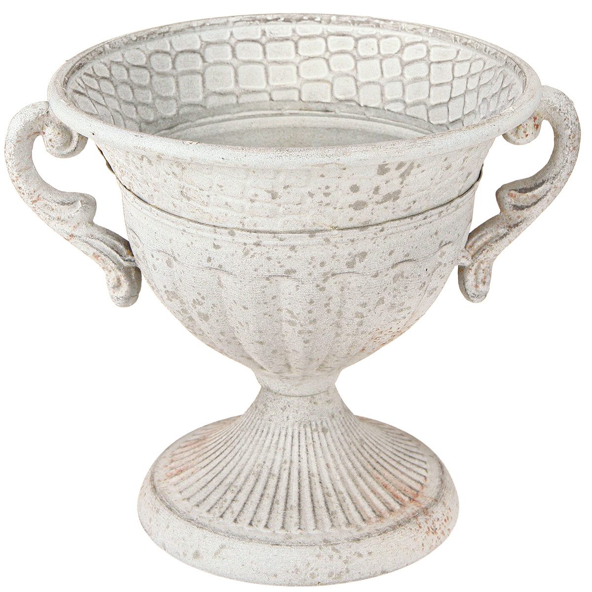 Dekoschale Antik Pokal Metall Dekoration Vintage Grau Weiß H18cm