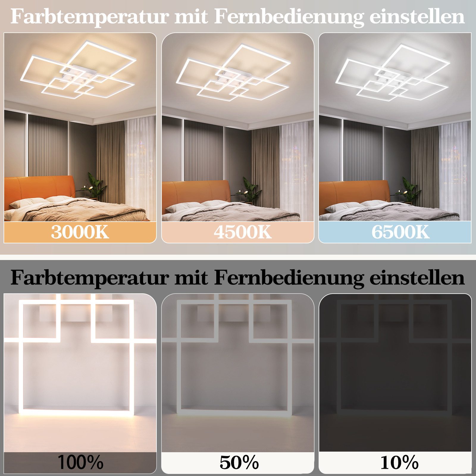 ZMH LED Deckenleuchte Wohnzimmer Dimmbar 36/48W Modern Deckenlampe mit Fernbedienung, Augenschutz, Einfache Installtion, LED fest integriert, 3000-6500K, Dimmbar Geometrisch Deckenbeleuchtung für Schlafzimmer