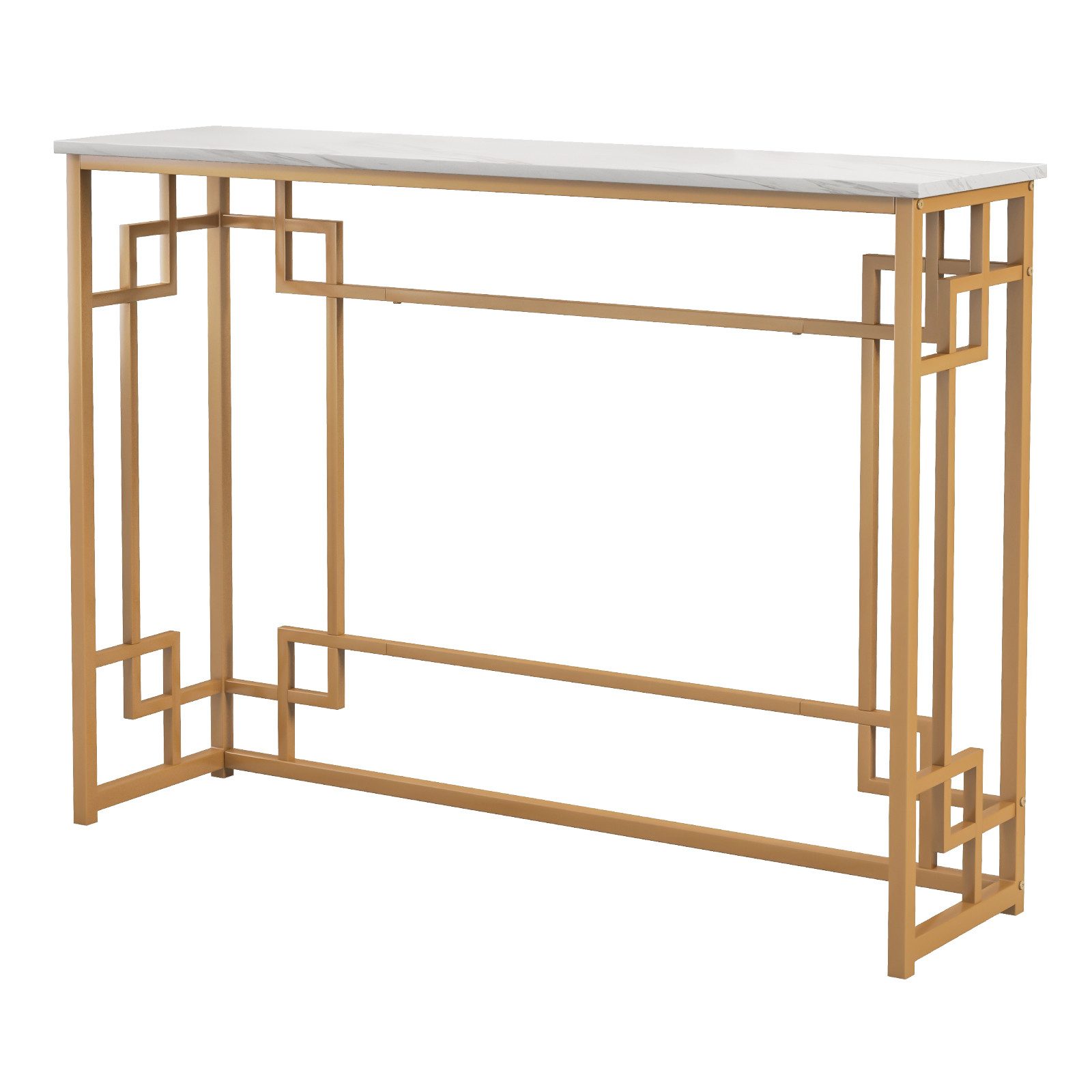 COSTWAY Konsolentisch, Marmor Gold, schmal, Metallrahmen, 110x30x81cm