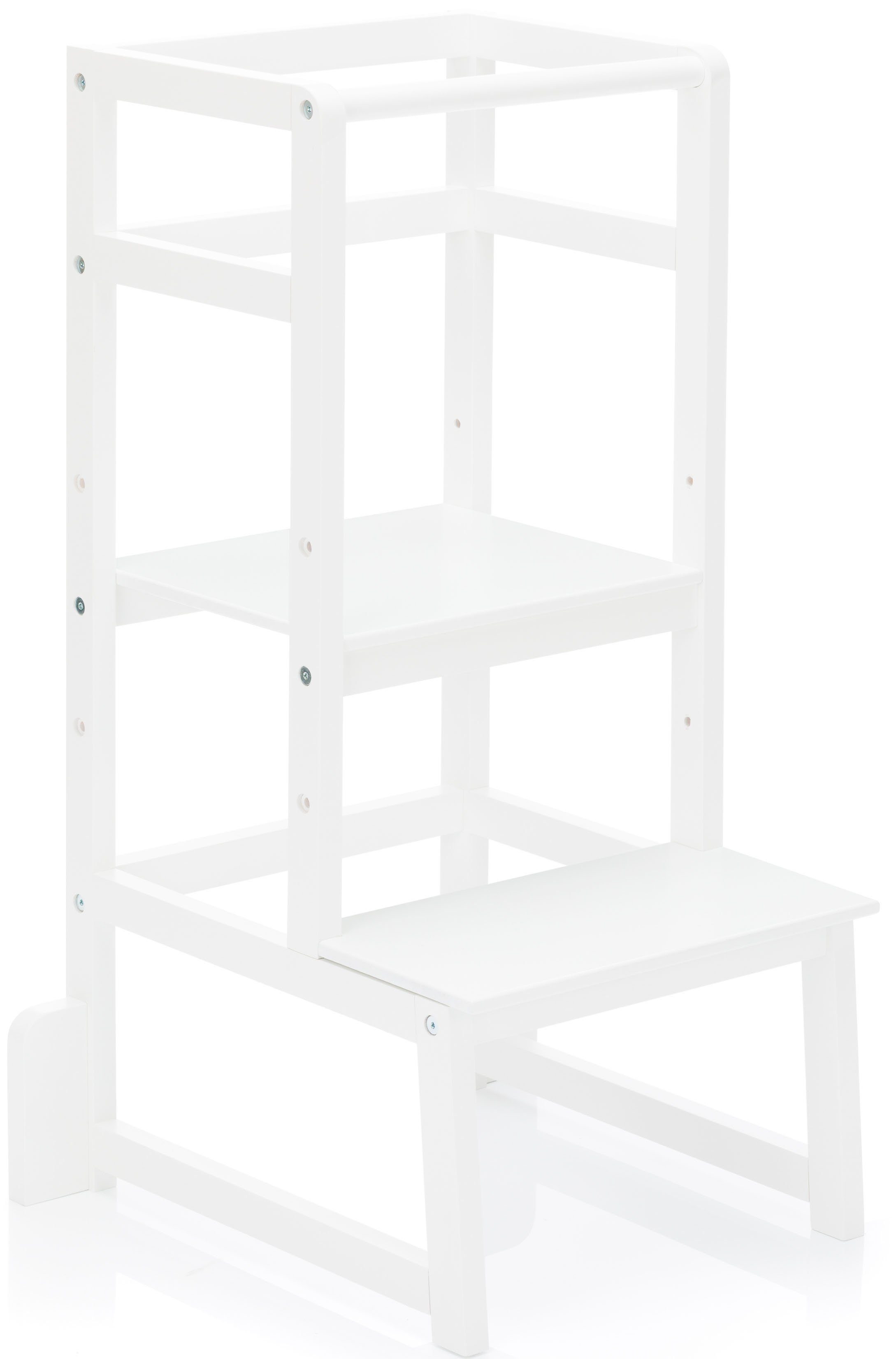 Fillikid Stehhilfe Lernturm, weiß, aus Holz, dank Stand- (40/50/60 cm) höhenverstellbarem Fußbrett Mitwachsend und