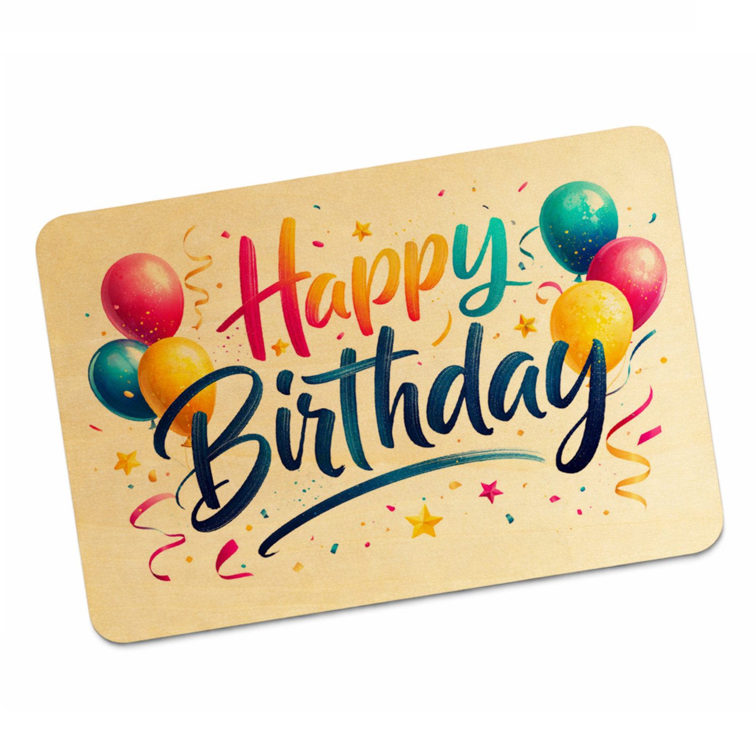 speecheese Postkarte Happy Birthday Postkarte aus Holz mit Ballons