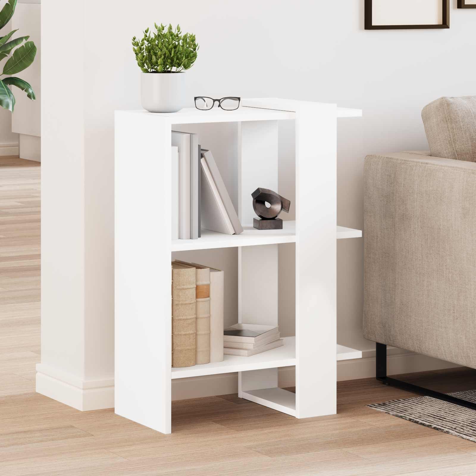 vidaXL Bücherregal Bücherregal 2 Ebenen 52 x 25 x 71,5 cm Holzwerkstoff Weiß, 1-tlg. – Bild 4 von 5