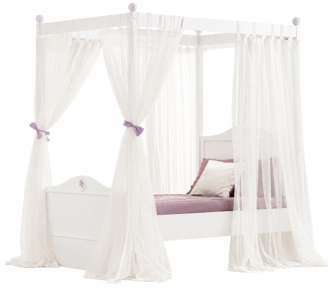Xlmoebel Himmelbett Himmelbett Weiß Einzelbett Baldachin Vorhänge Romantisch Schlafzimmer (1-tlg., 1-tlg)