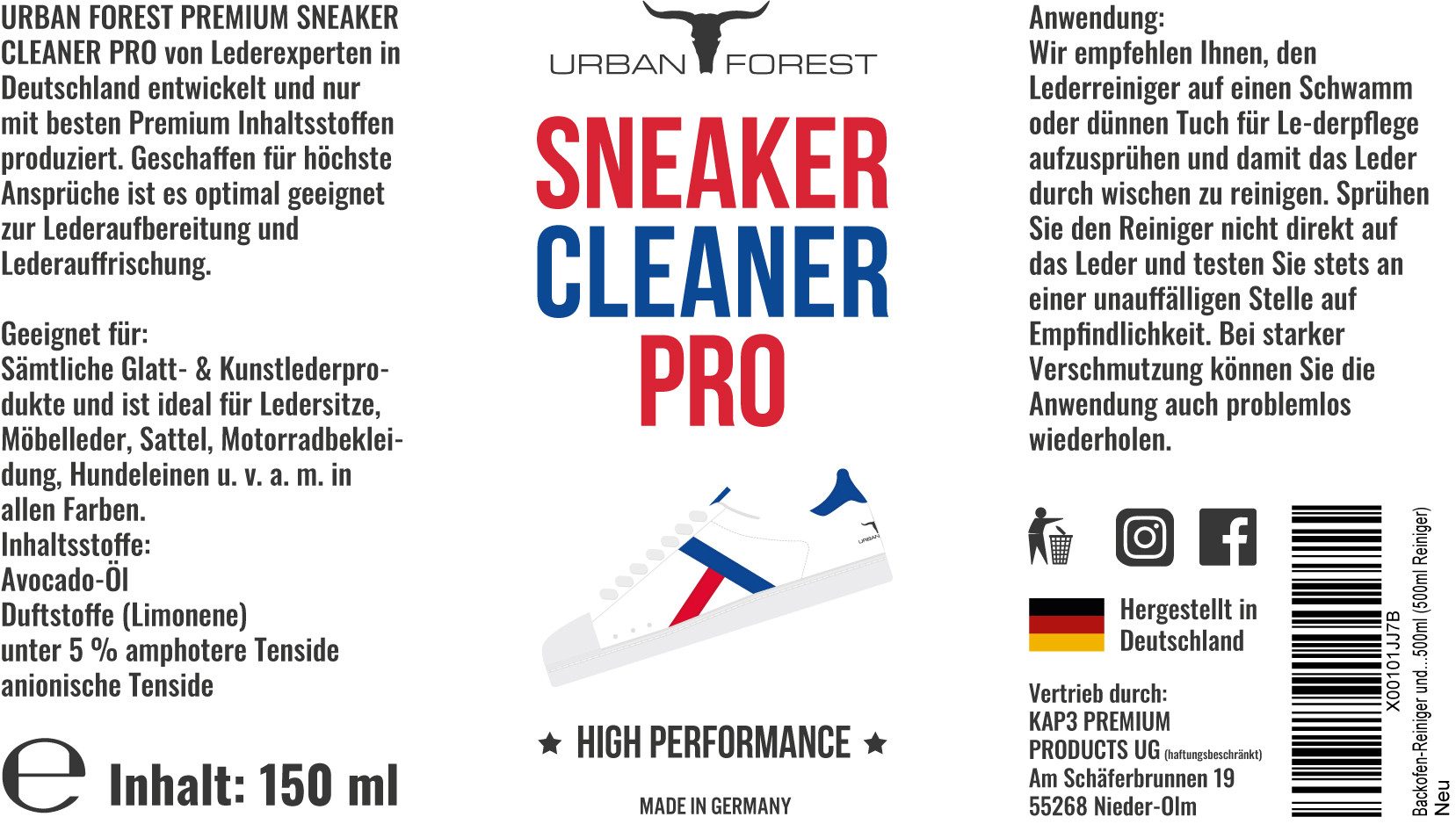 URBAN FOREST Schuhpflege und Schuhreinigung, Schuhreiniger für Leder & Kunstleder Schuhreiniger