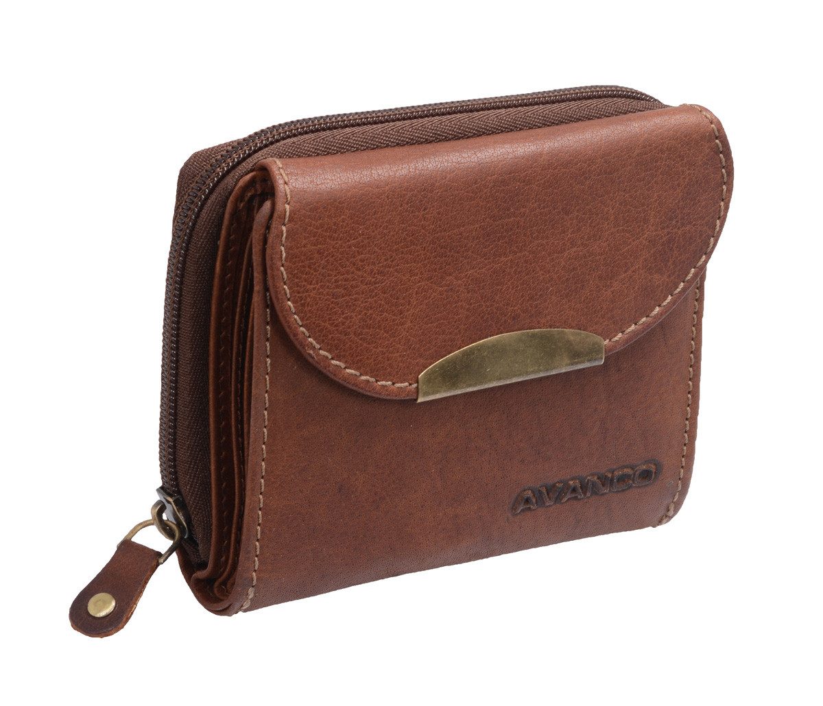 Geldbörse Damen Geldbörse aus Leder braun – elegantes Portemonnaie mit Re