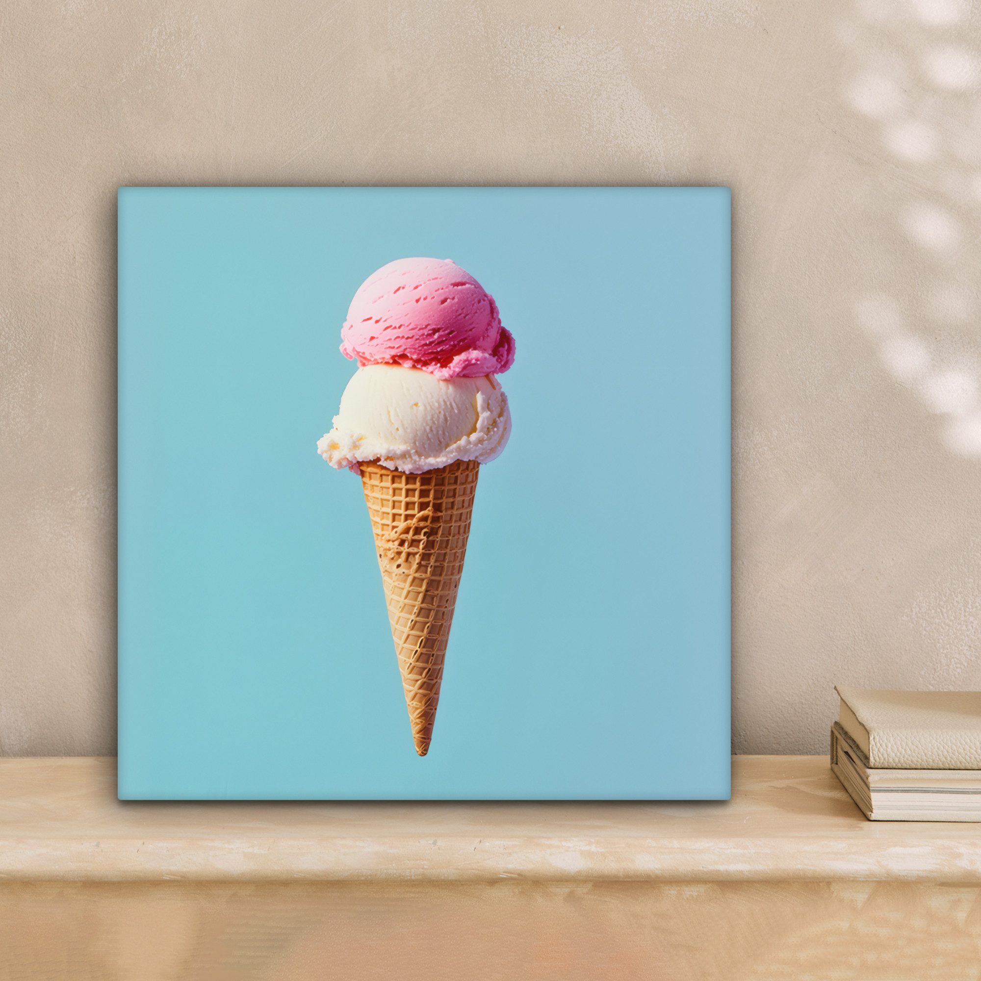 OneMillionCanvasses® Leinwandbild Schaufel Eiscreme - Kegel - Blau, Fotodru günstig online kaufen