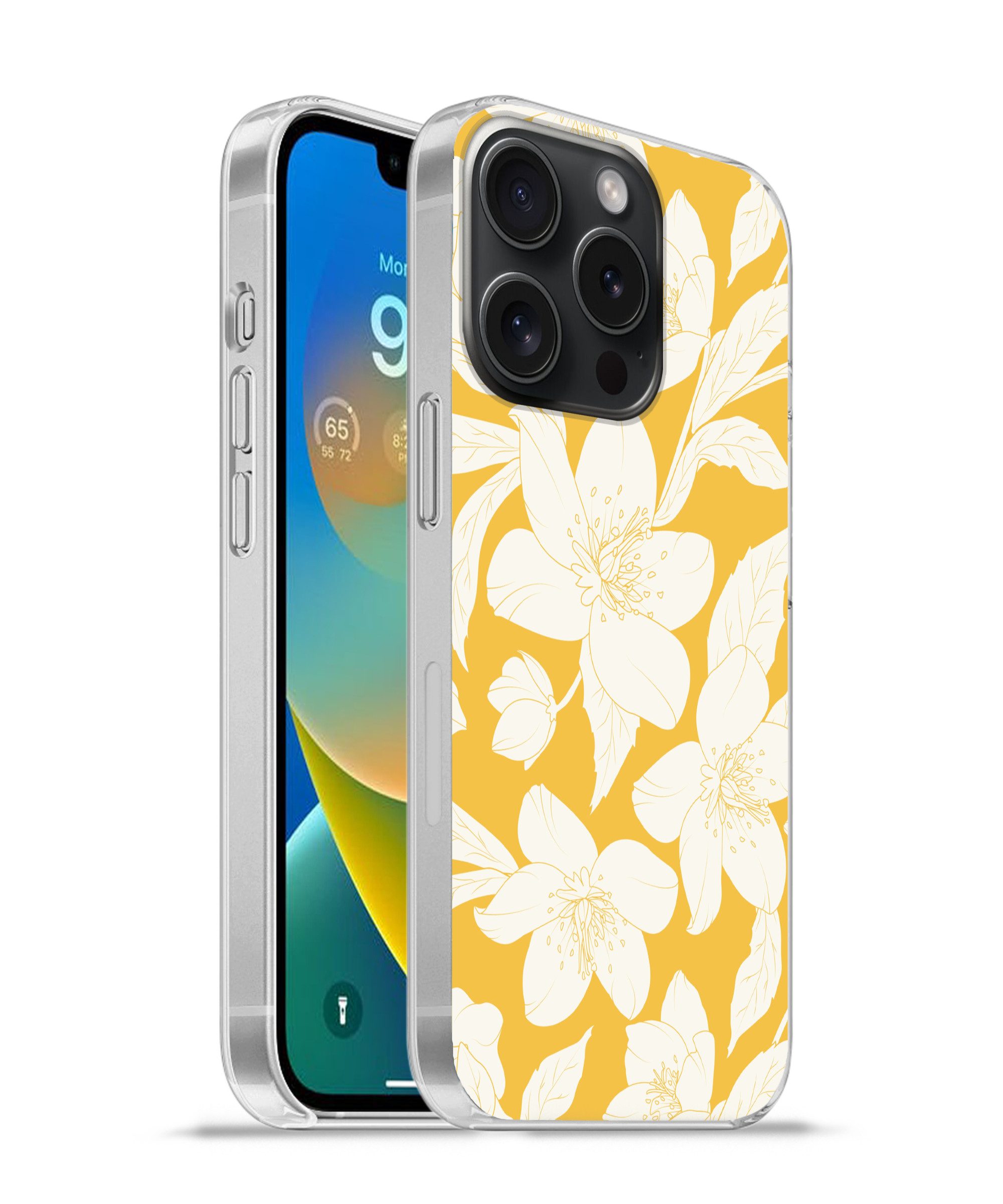 MuchoWow Handyhülle für Apple iPhone 15 Pro Blumen - Muster - Gelb - Weiß, Smartphone-Bumper, Print, Handy Schutzhülle Dünn