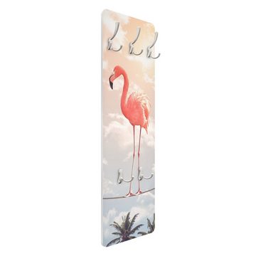 Bilderdepot24 Garderobenpaneel rosa Botanik Tropisch Natur Tiere Himmel mit Flamingo Design (ausgefallenes Flur Wandpaneel mit Garderobenhaken Kleiderhaken hängend), moderne Wandgarderobe - Flurgarderobe im schmalen Hakenpaneel Design