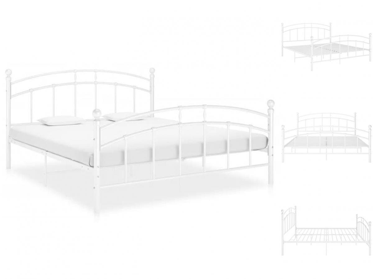 vidaXL Bettgestell Bettgestell Weiß Metall 160x200 cm Doppelbett Bett Bettrahmen Bettgest