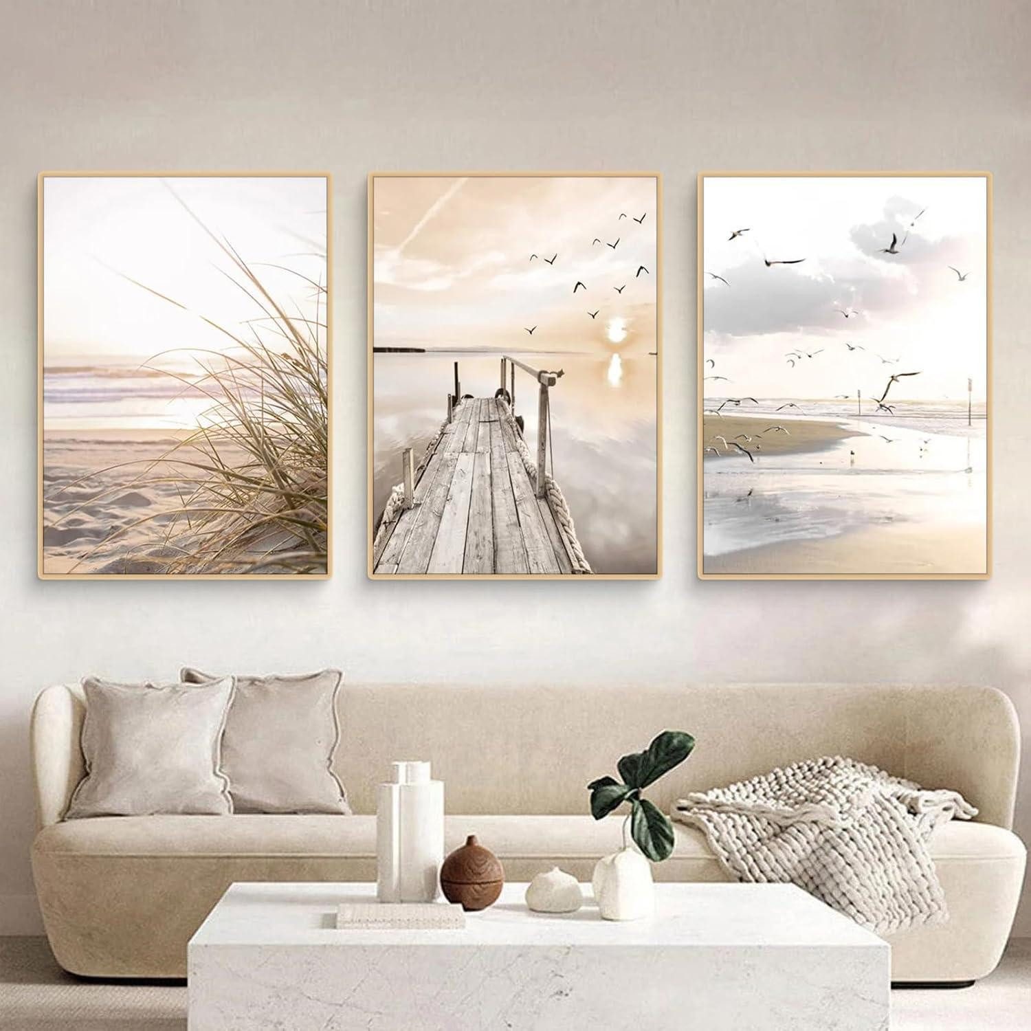 LuxusKollektion Poster Poster Set 3teilig Küstenstrand Seevogel Pampasgras Boho B 40x50cm, (3 St)