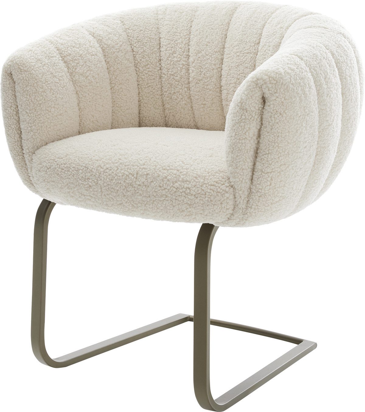 DELIFE Polsterstuhl Jada-Flex, Freischwinger flach Effektfinish Titan Teddystoff Beige Taschenfederke