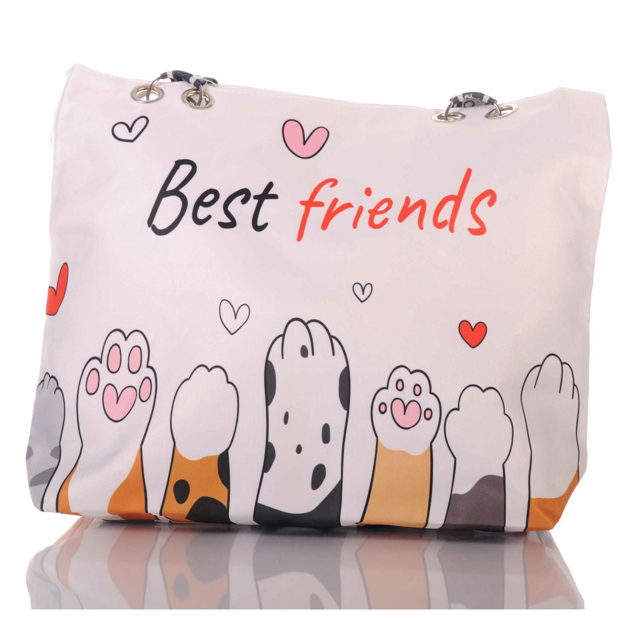 Umhängetasche Strandtasche mit Reißverschluss und Best Friends Motiv 30721