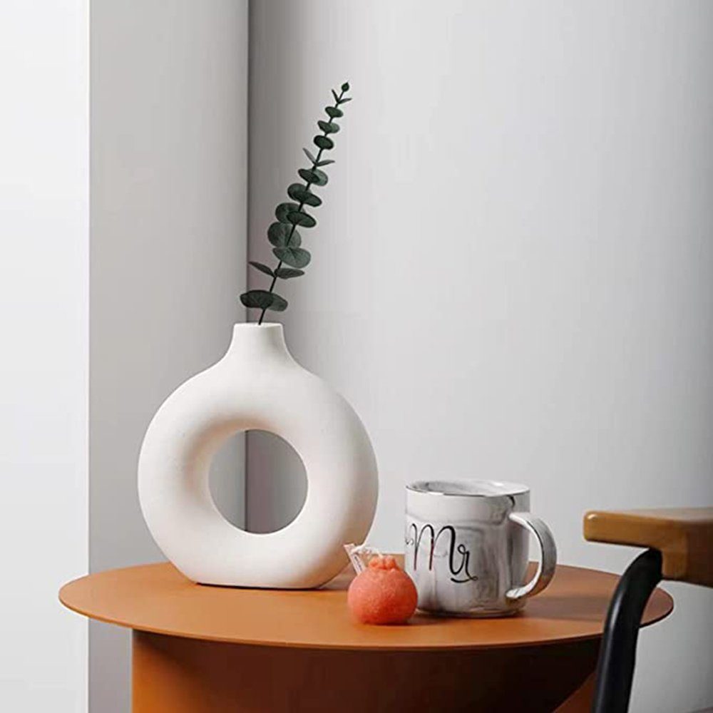 Vase Pampasgras, Beige Donut Wohnzimmer Deko für Vase Dekovase Keramik zggzerg Runde