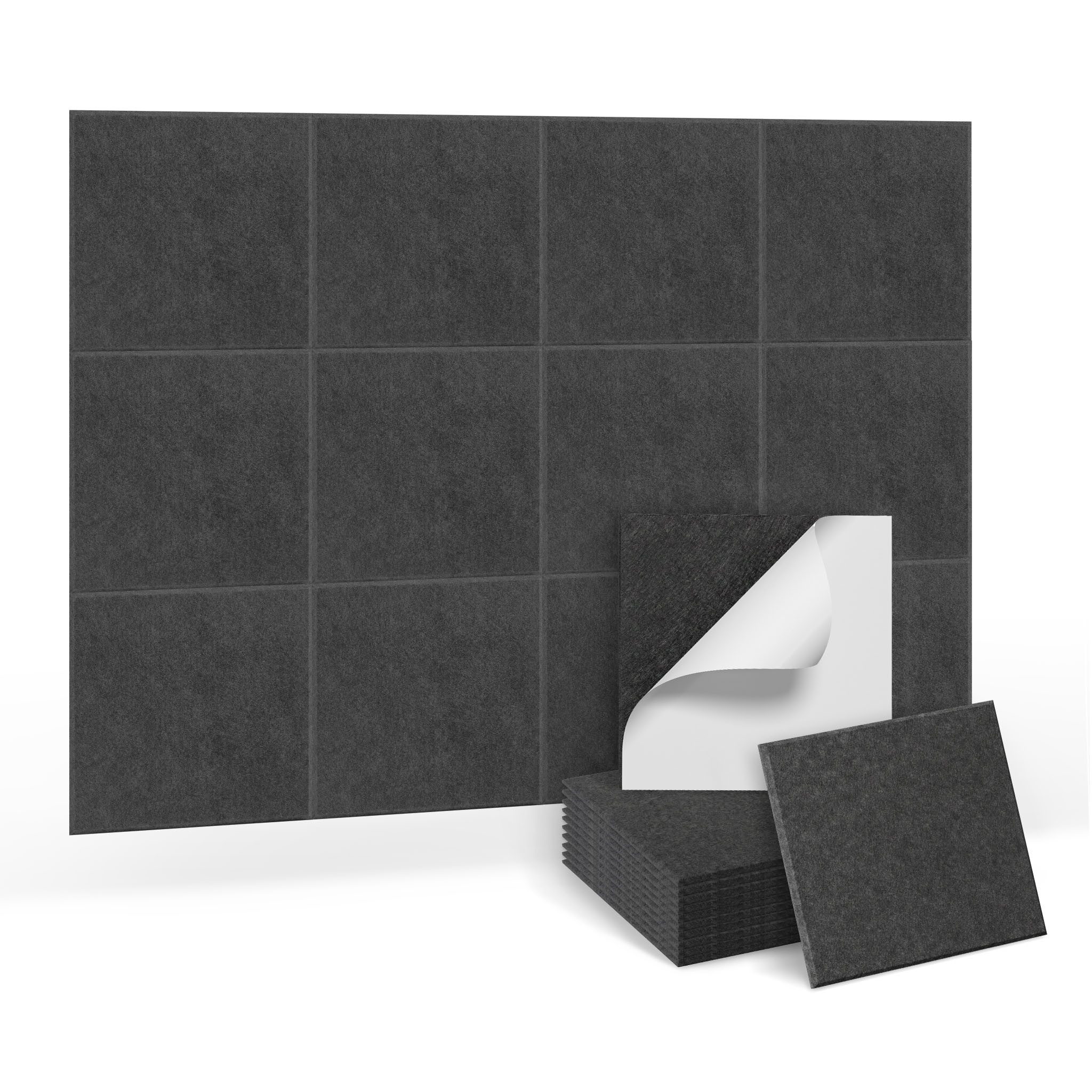 FIVMEN Wandpaneel Akustikpaneele Wand Selbstklebend Schalldämmung 3D Wandverkleidung, Akustik Schwarz/Weiß/Hellgrau 12er/set Polyesterfaser