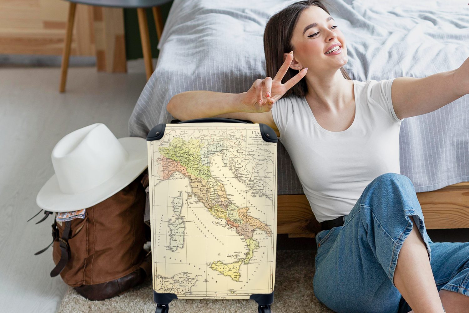 Rollen, Karte Italien Reisekoffer MuchoWow Jahrgang, 4 - Handgepäckkoffer Handgepäck rollen, - Reisetasche mit Ferien, für Trolley,