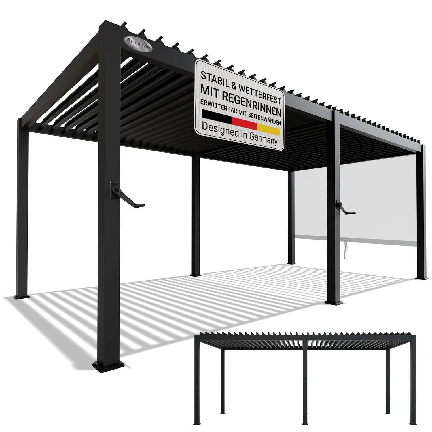 Juskys Terrassendach Tahiti 3x5,9 m, BxT: 590x300 cm, Lamellendach, Pergola für Garten, Terrasse, stabil & wetterfest