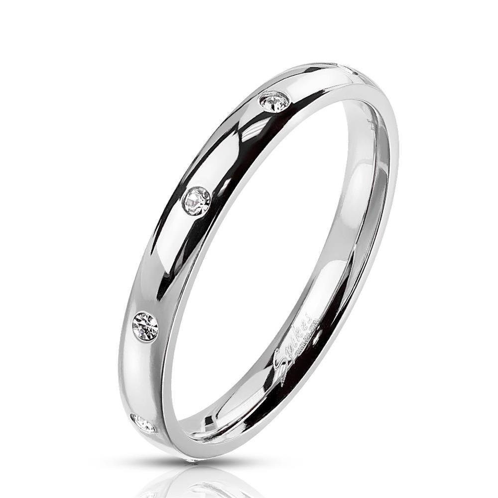 BUNGSA Fingerring Ring mit 10 Kristallen schmal verschiedene Farben aus Edelstahl Damen (Ring, 1-tlg), Frauen Mädchen Silber