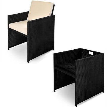 Casaria Sitzgruppe Cube, Polyrattan Tisch 120x120cm 4 Stühle 4 Hocker 7cm Auflagen Draußen