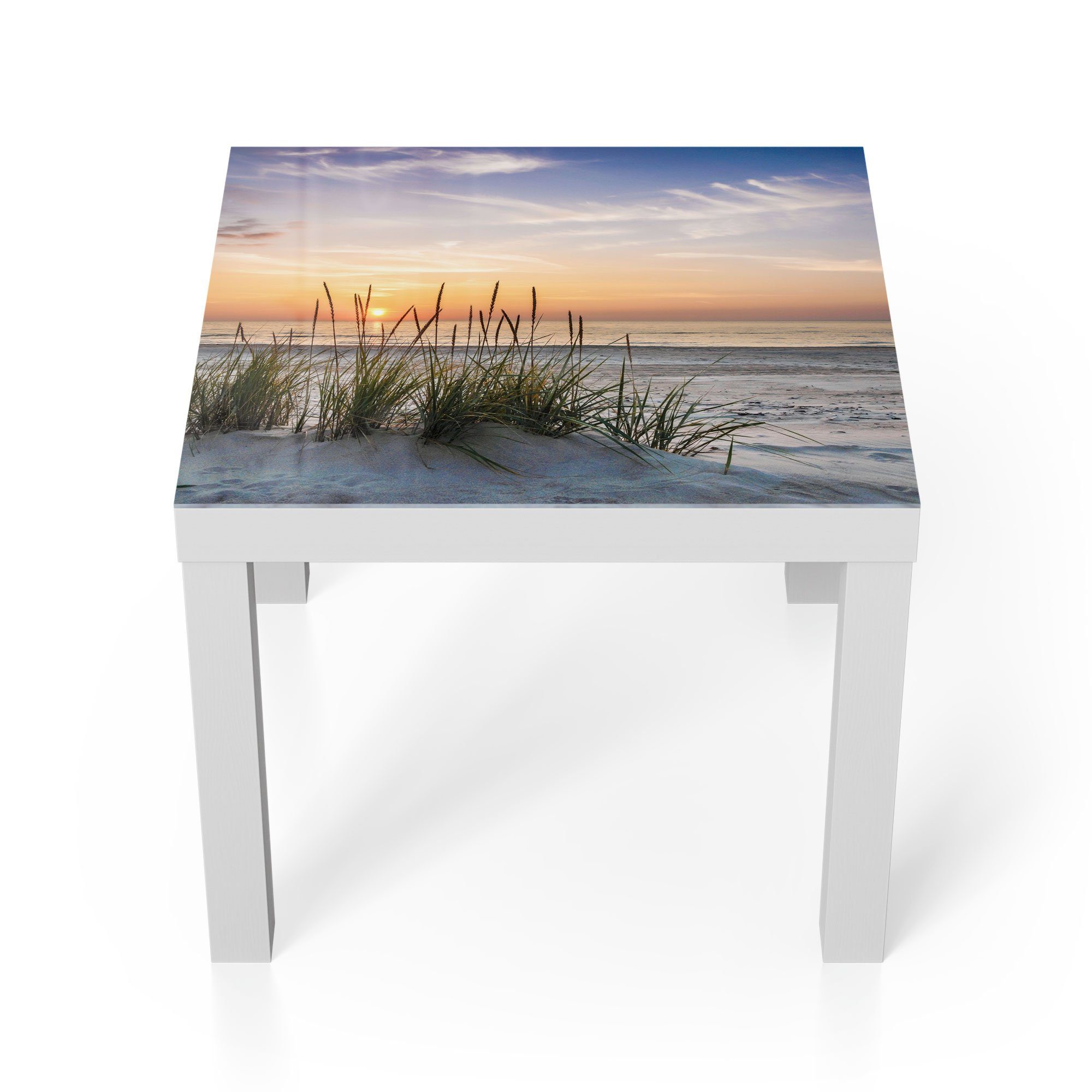 DEQORI Couchtisch 'Sonnenuntergang am Strand', Glas Beistelltisch Glastisch modern Weiß