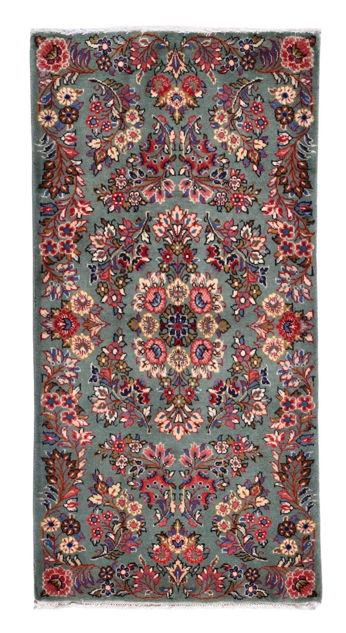 CABBEL Orientteppich Perserteppich Sarough 125x62 cm handgeknüpft Grün Rosa Brücke floral, rechteckig, Höhe: 10 mm, Handgeknüpft, Wolle auf Baumwollkette, florales Allover-Muster