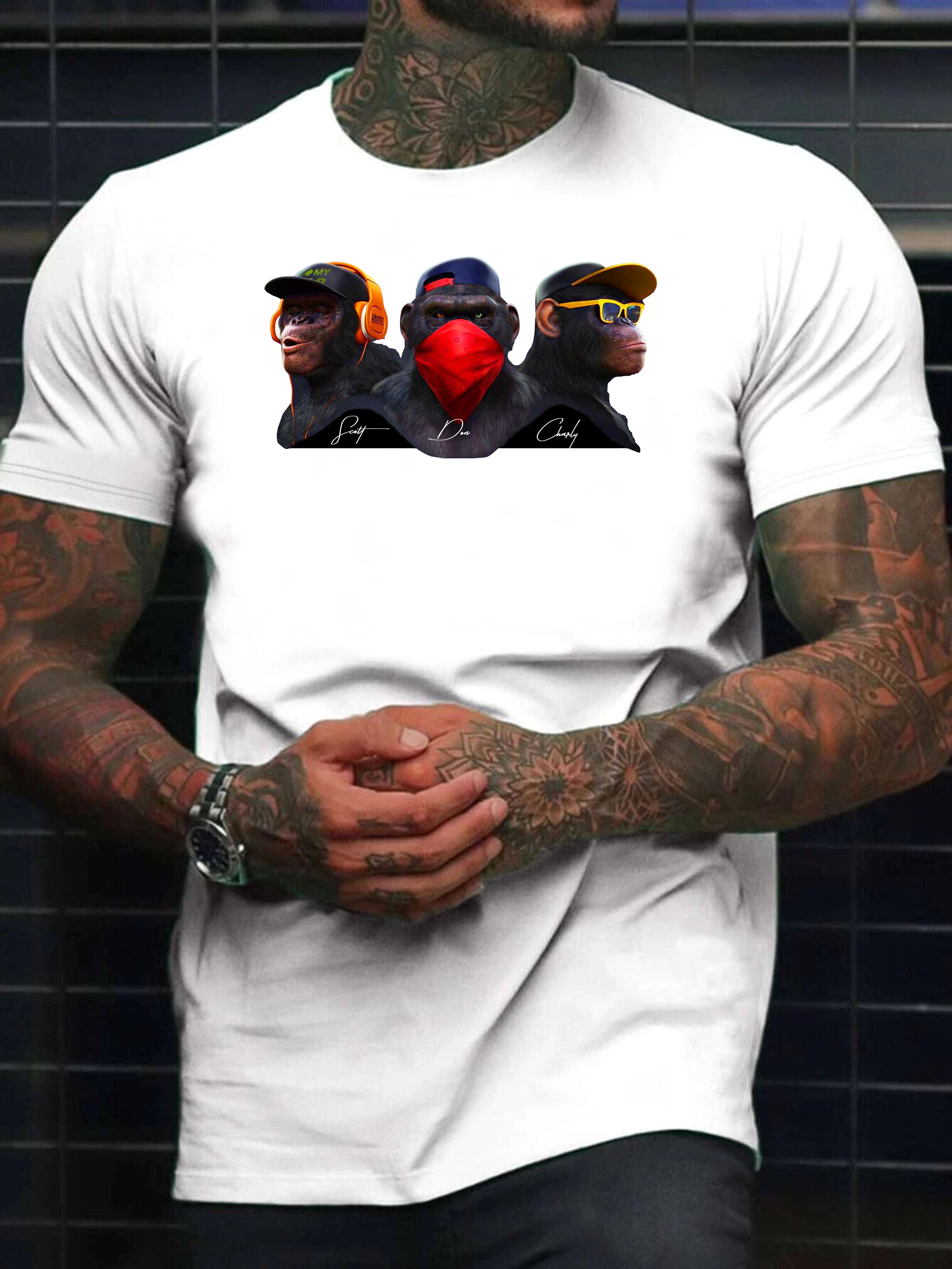 RMK T-Shirt T-Shirt Herren Print Shirt Rundhals kurzarm Affe Monkey günstig online kaufen