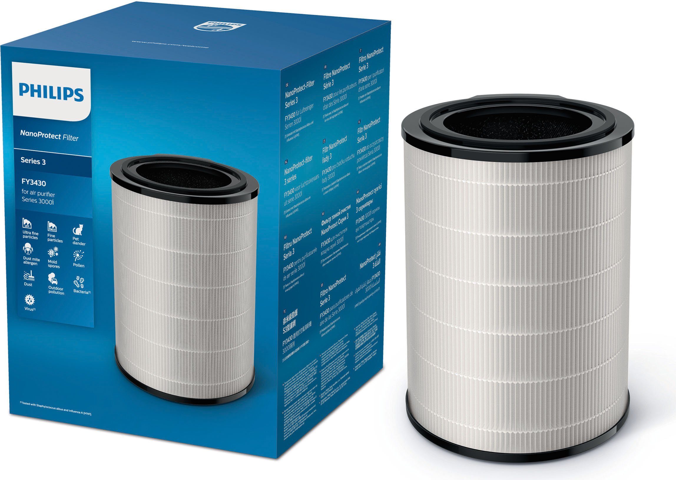 Philips NanoProtect Filter FY3430/30, Zubehör für Philips Luftreiniger der  Serie 3000(i), Kombifilter, Original Ersatz-Kombifilter bestehend aus HEPA-  und Aktivkohlefilter