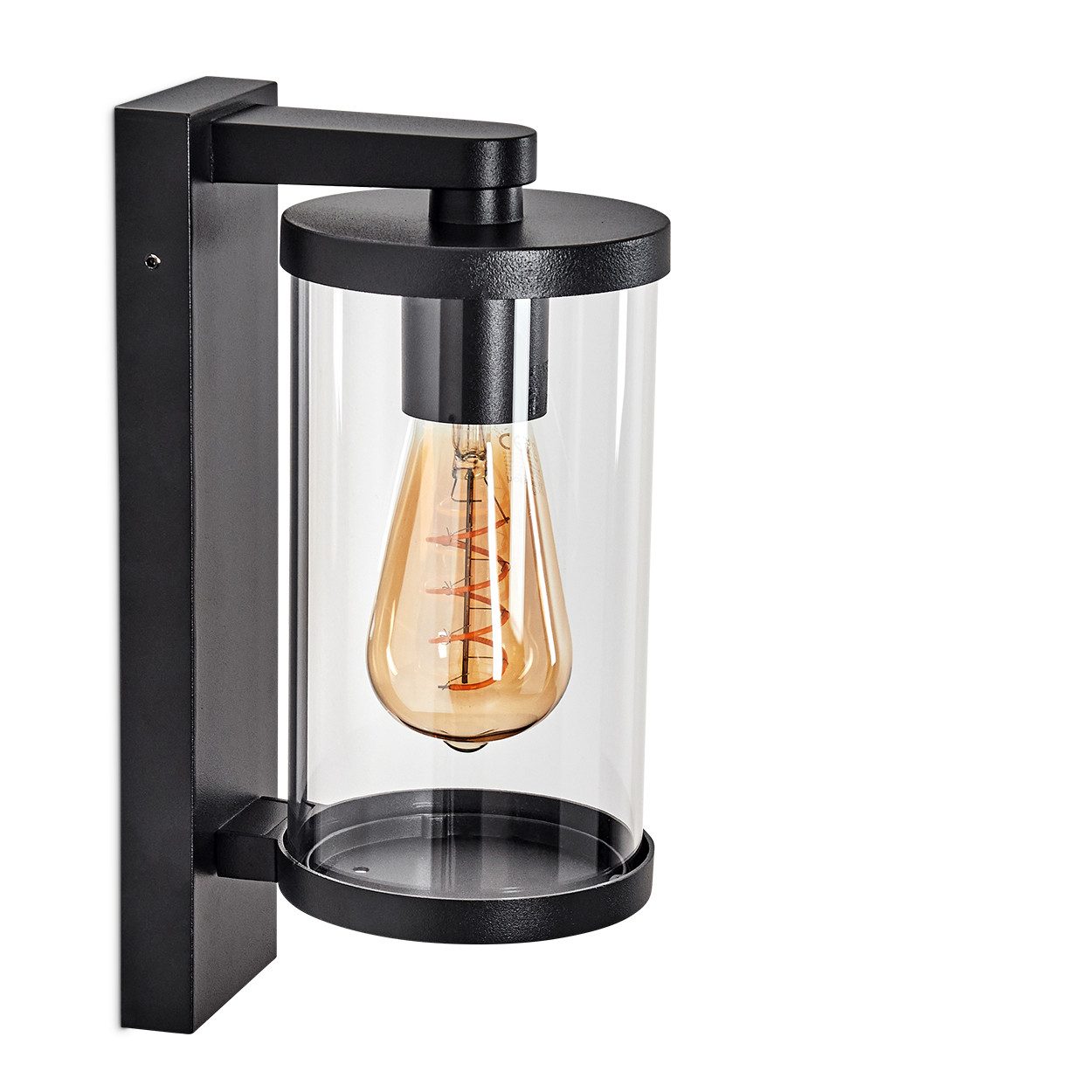 hofstein Außen-Wandleuchte Außenwandlampe aus Metall/Glas in Schwarz/Klar, ohne Leuchtmittel, Leuchte im Industrial-Design für Garten/Terrasse/Hof, 1 x E27, IP44