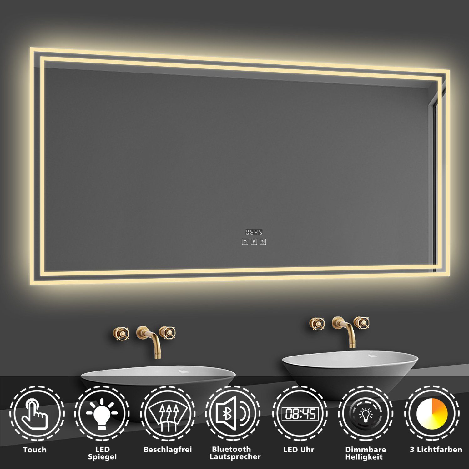 duschspa Badspiegel LED Beleuchtung Kalt/Neutral/Warmweiß Dimmbar Beschlagfrei, Bluetooth