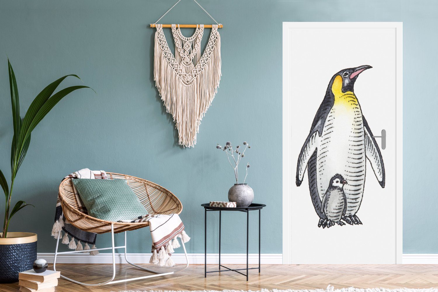Pinguin bedruckt, cm Tiere Aquarell, Tür, - Fototapete MuchoWow Türtapete Matt, - Türaufkleber, St), 75x205 (1 für