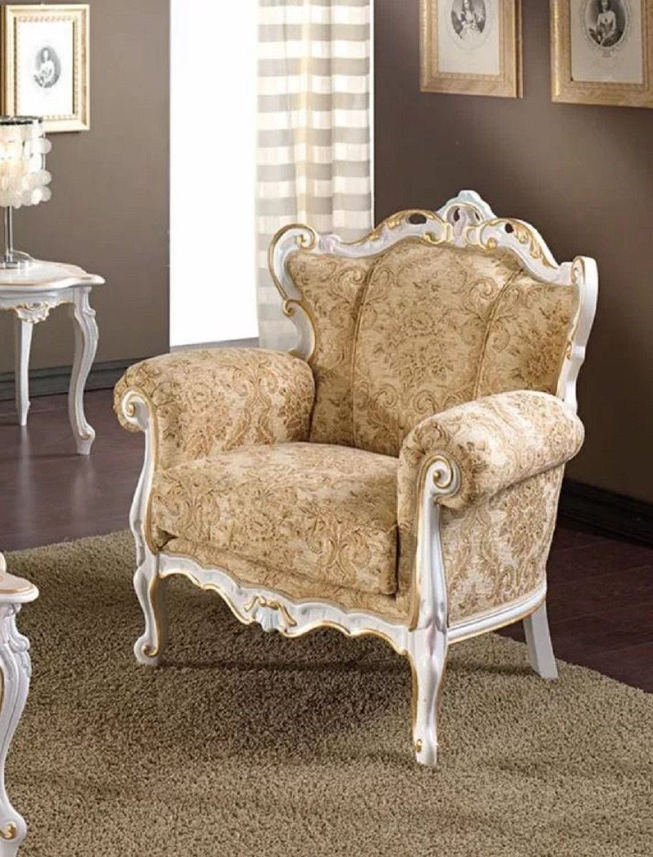 Sessel Gold - - Made Weiß Italy mit Barock Wohnzimmer Padrino - in / - Barock Muster Luxus Luxus elegantem Möbel Sessel Edler / Casa Sessel Qualität Beige