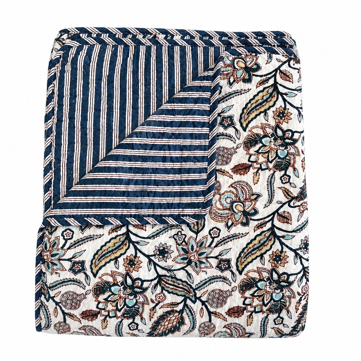 Wohndecke big flower-creme/dark blue, AU Maison, Quilt-Optik aus Baumwolle 140 × 180 cm