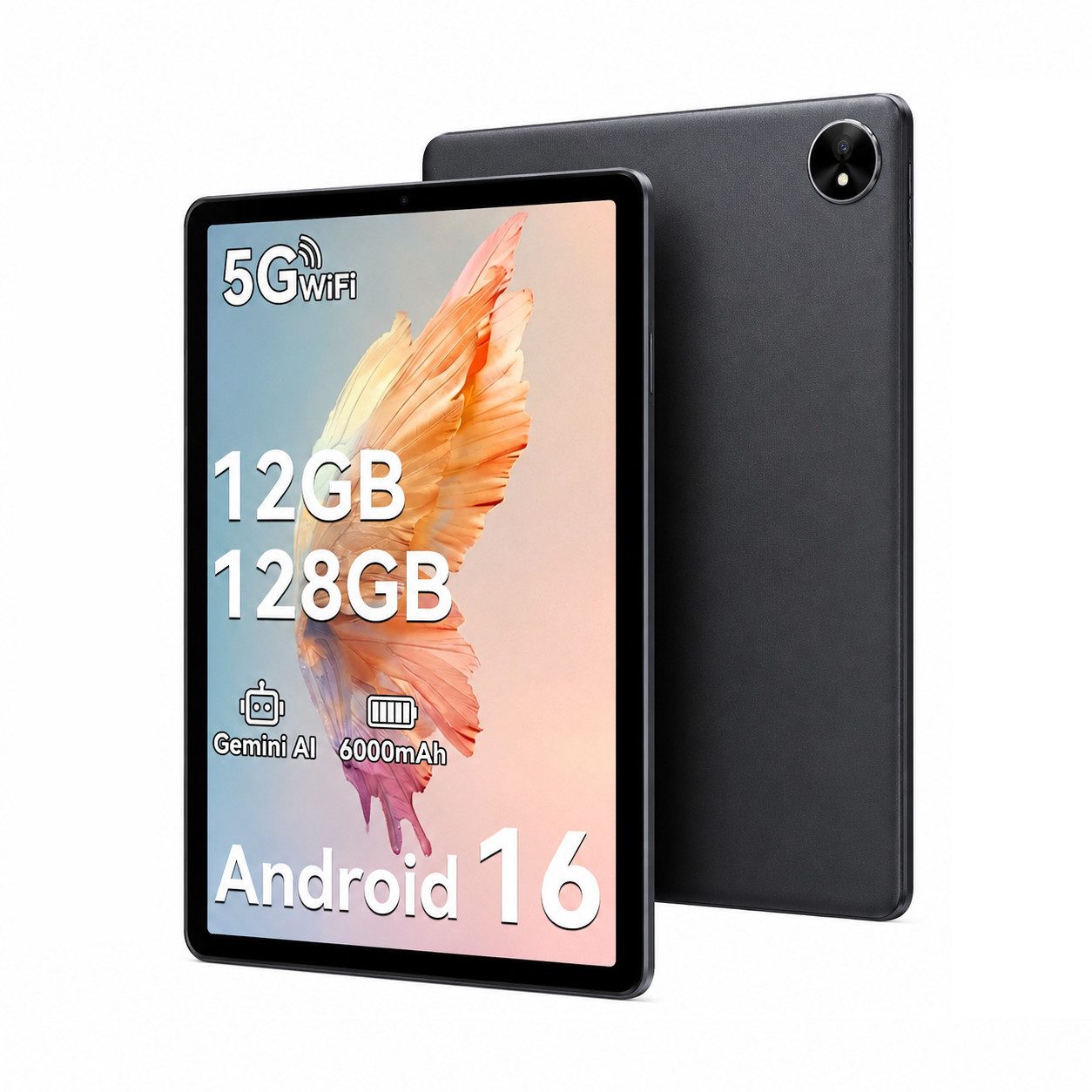 TABWEE 10,1 Zoll Tablet Android 16 12(4+8)GB+64/128GB, 6000mAh WLAN Tablet (10,1", Android 16, 5G wifi, Android 16, Gemini AI, PC-Modus)