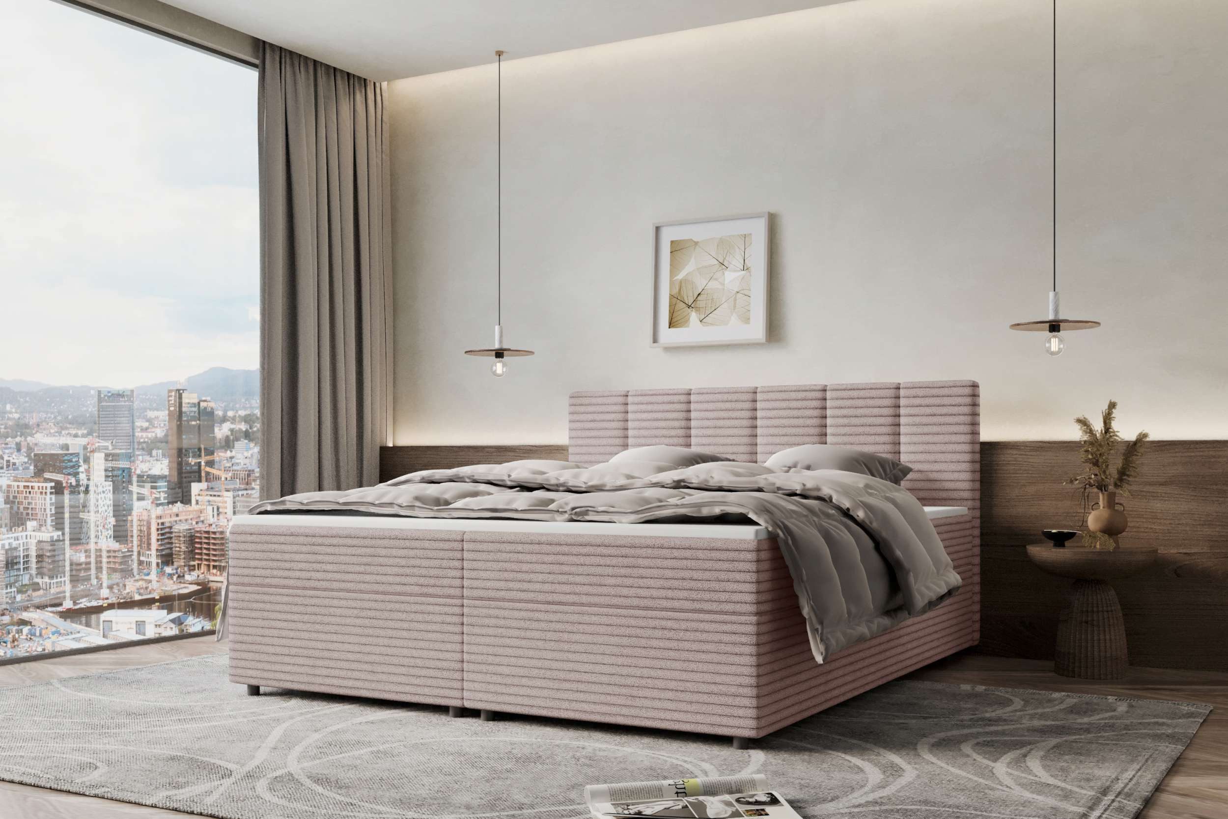 99rooms Boxspringbett Bergamo (Schlafzimmerbett, Bett), 140/160/180/200x200 cm, in Cordstoff AMBIENCE, mit Topper