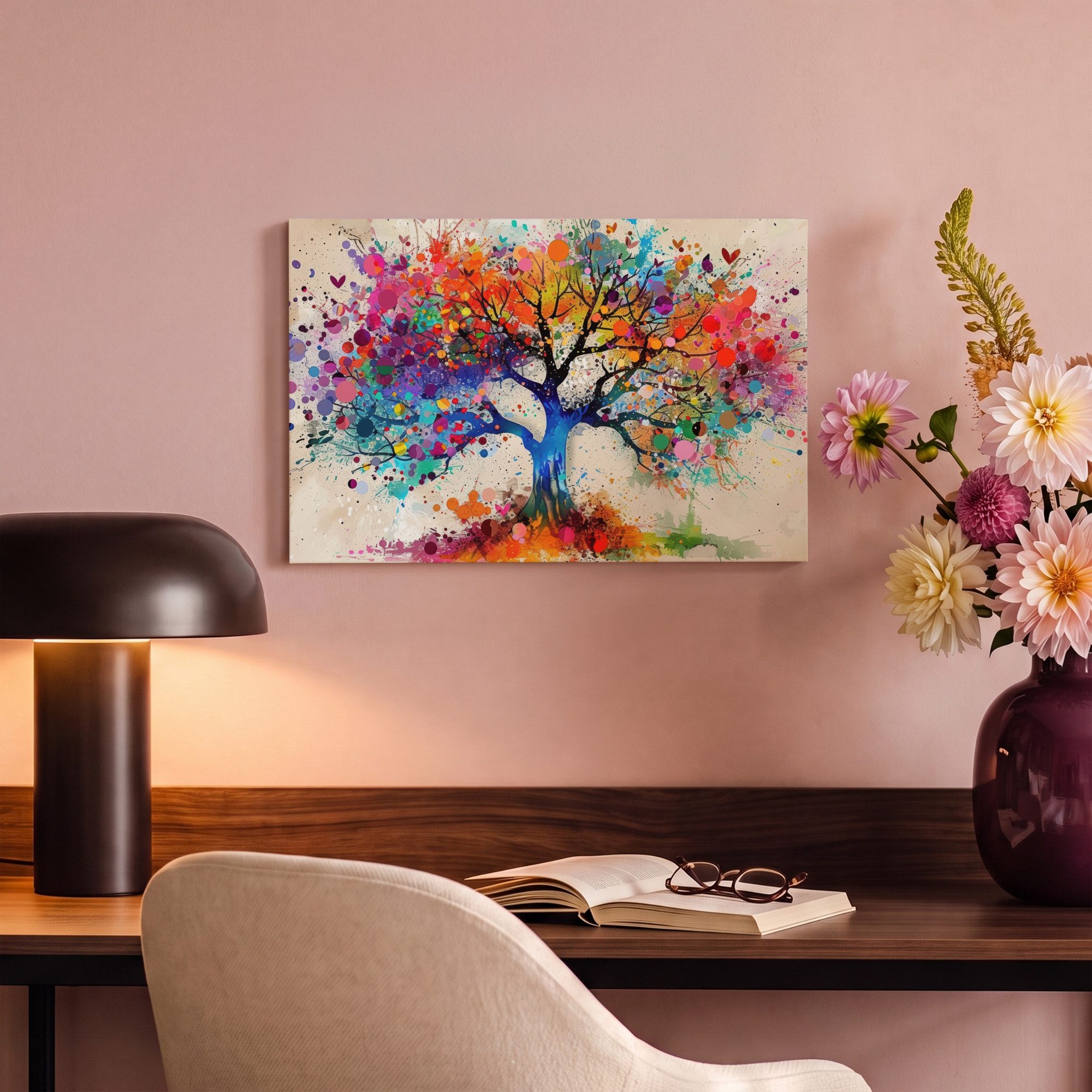 OneMillionCanvasses® Leinwandbild Baum des Lebens - Natur - Farbenfroh - Baum, Fotodruck (1 St), Wandbild, Deko Schlafzimmer Wohnzimmer Flur 20x20 cm – Bild 4 von 5
