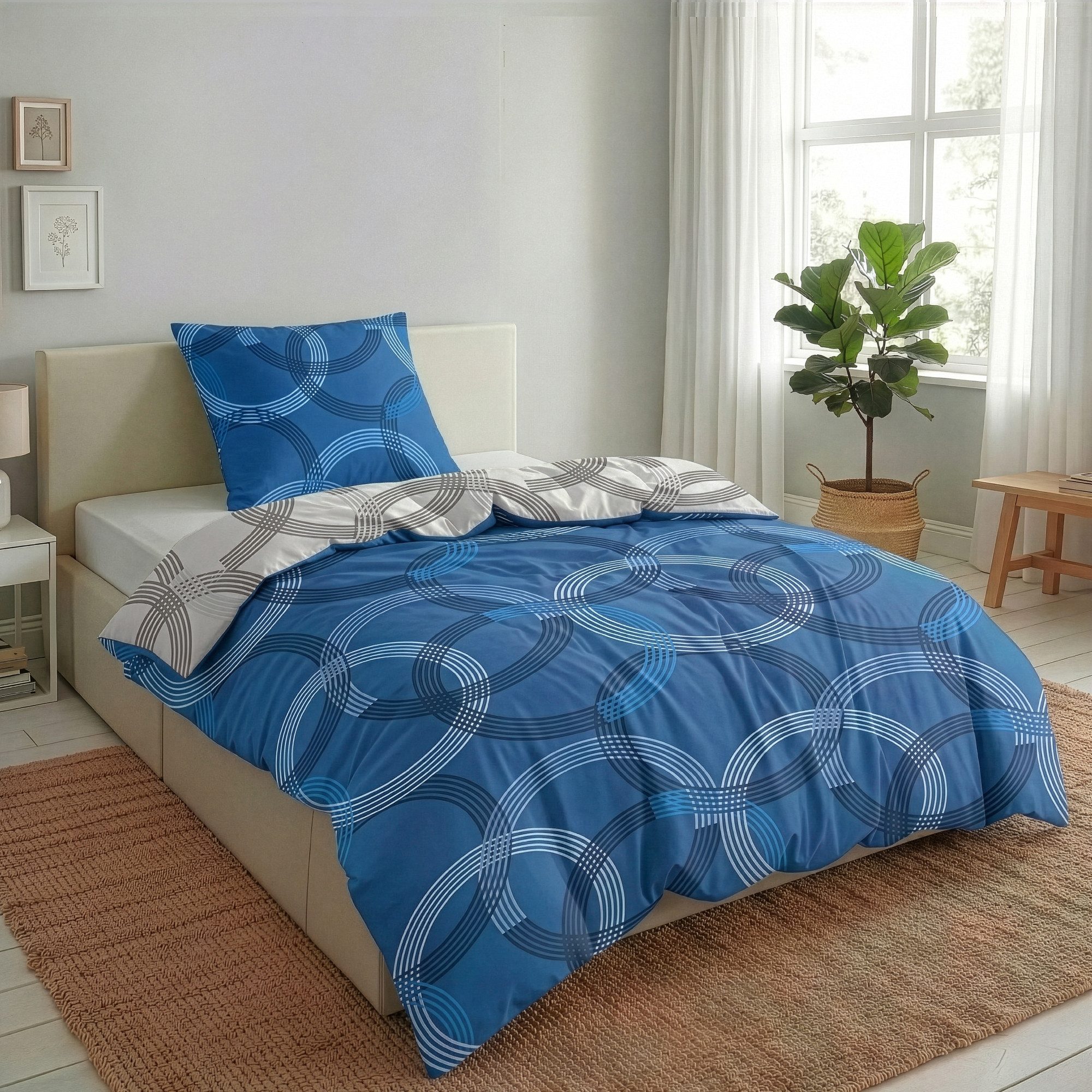 Malika Bettwäsche 135x200 + 80x80 cm atmungsaktiver Baummwoll Renforce Bettbezug, Renforce Baumwolle, 2 teilig, Für Allergiker geeignet, pflegeleicht, angenehm weicher Stoff