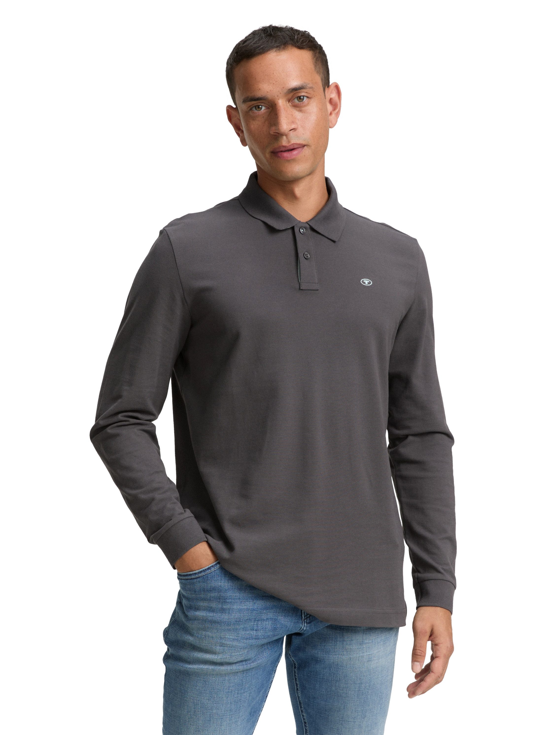 TOM TAILOR Langarm-Poloshirt mit Logo-Stickerei