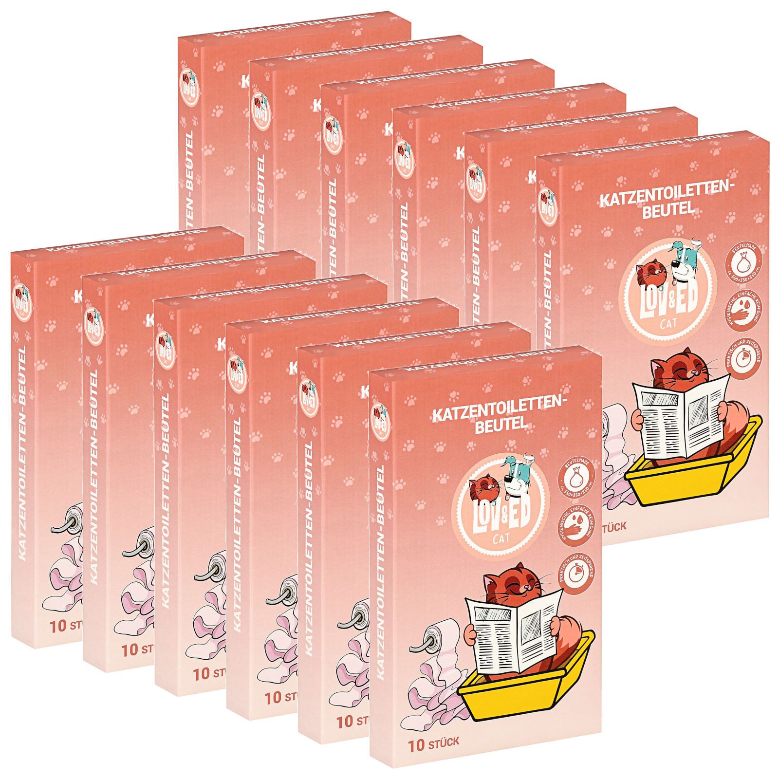 Lov&Ed Katzentoilette Katzentoilettenbeutel, 12x 10 Stück Beutel für Katzentoiletten