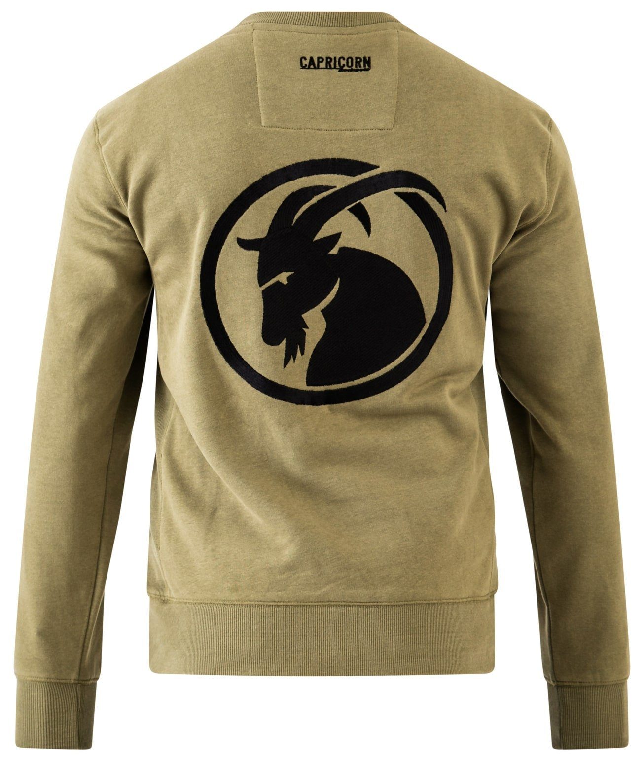 Sweatshirt olivgrün Größe bis Rippstoff, Capricorn 5XL seitlich Bodo eingenähter Rockwear